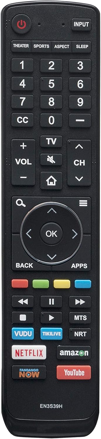 EN3S39H Remote for Hisense 4K UHD TV - Compatible with Multiple Models, 49H6020E, 49H6030E, 49H6508