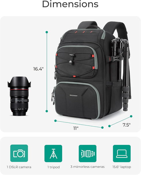 15.6" BAGSMART Camera Bag for Photographers, Professional Camera Bag Fits up to Laptop, DSLR/Drones/Tripod Camera Case