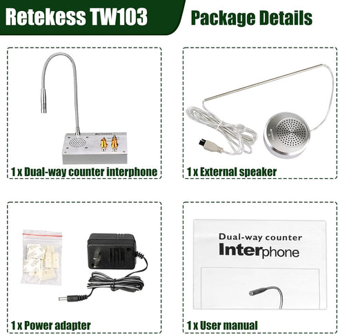 Retekess TW103 Window Speaker, Window Intercom with Independent Volume Control and Recording Function