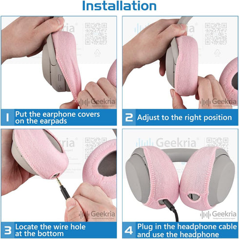 Geekria 2 Pairs Knit Headphones Ear Covers, Washable & Stretchable Sanitary Earcup Protectors for Over-Ear Headsets,