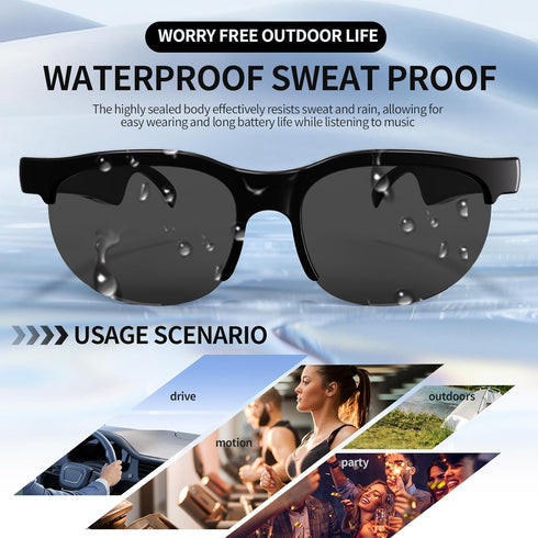 ITHUGE 8Hr IPX5 35g Smart Bluetooth Sunglasses for Men Women, Battery Hands-Free Calling & Music, Waterproof Audio