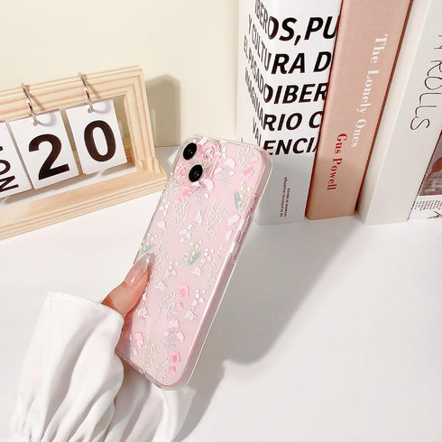iPhone 15 Case Clear with Cute Color Flower Floral Leaf Design, Soft TPU Shockproof Protective Cover