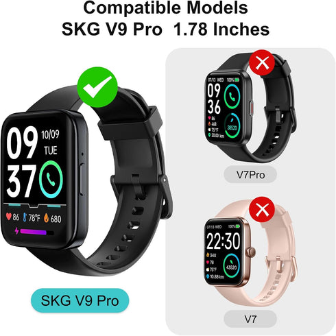 Case Compatible with SKG V9 Pro with Screen Protector, Ultra-Thin Hard PC Bumper with Tempered Glass, Full Protection Face Cover Scratch Resistant for SKG V9 1.78" AMOLED Smartwatch (Clear+Clear)