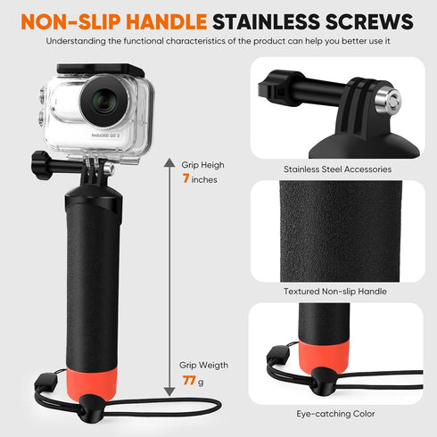 Waterproof Case & Floating Hand Grip for Insta360 GO 3, Protective Underwater Dive Housing Shell with Bracket
