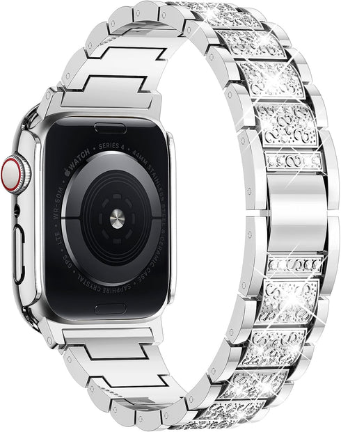 SUPOIX 41mm Compatible Apple Watch Band + Case, Women’s Bling Diamond Metal Bands & 2 Pack Protective Covers