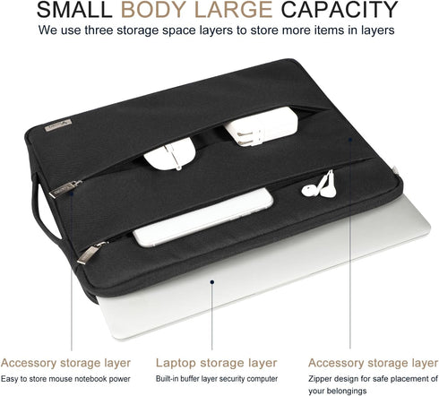 Voova 14 15 Inch Laptop Sleeve Case, Waterproof Computer Bag Cover for MacBook Pro 14 M3/M2/M1, MacBook Air 15, Black