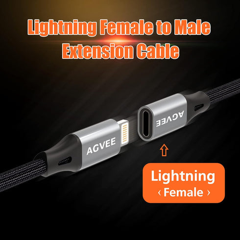 AGVEE 6.6ft Lightning Extension Cable, Braided Female to Male Extender Full Function Cord Compatible with iPhone iPad,