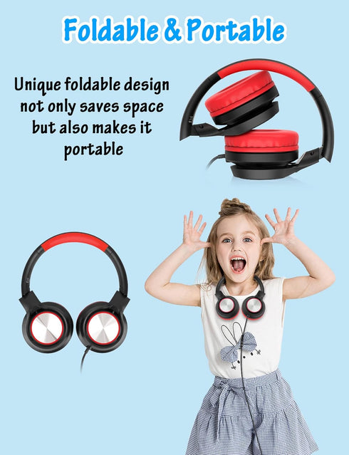 Wired Over Ear Kids Headphones with Microphone, Volume Limited 85dB/94dB for Boys Girls Teens, School/Travel/iPad