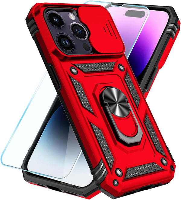 SunStory iPhone 14 Pro Case with HD Screen Protector & Slide Camera Cover & Kickstand, Military-Grade Case