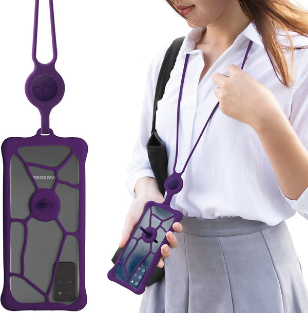 BONE Lanyard Phone Bubble Tie 2 - Universal Anti-Shock Bumper Case with Adjustable Neck Strap for iPhone 12, Purple