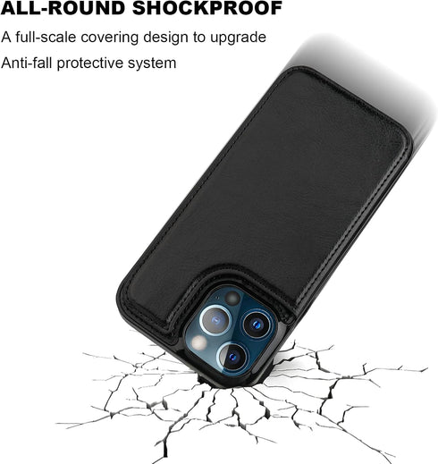 iPhone 13 Pro Wallet Case, Black PU Leather with Card Holder, Kickstand, Durable Shockproof Cover 6.1 Inch