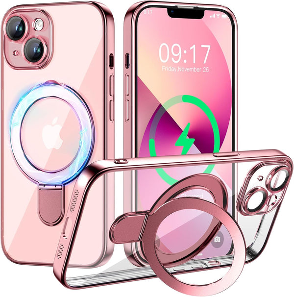 Magnetic iPhone 13 Case with Invisible Stand - Compatible with MagSafe, Shockproof Not Yellowing Clear Soft
