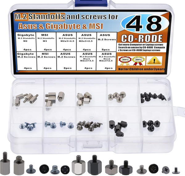 CO-RODE 48pcs M.2 SSD Standoffs and Screws for Asus, Gigabyte, MSI Motherboards