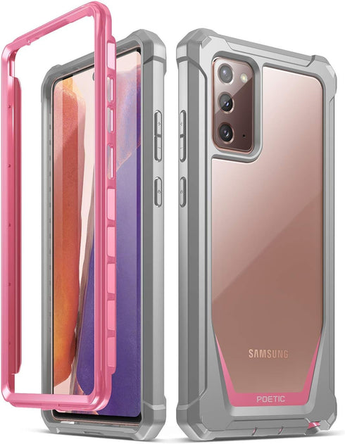 Poetic Guardian Series Case for Samsung Galaxy Note 20, Full-Body Hybrid Shockproof Bumper Cover, Pink/Clear