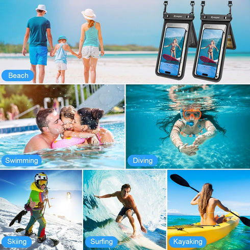 Double Space Waterproof Phone Pouch, 2 Pack Case with Lanyard for iPhone 15 Pro Max Galaxy S23 Travel Essentials