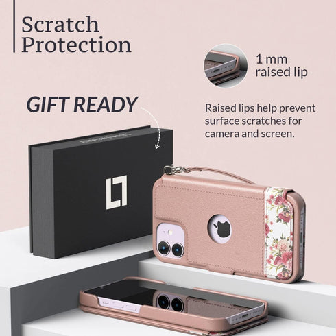 Compatible iPhone 11 Wallet Case for Women and Men, Slim Durable Faux Leather with Card Holder, Floral Charm