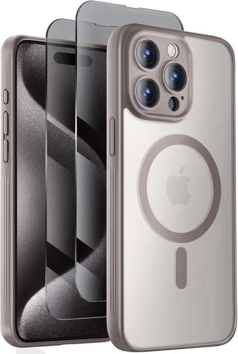 Shop the upgraded MagSafe iPhone 15 Pro case, 6.1'', with 15FT military drop protection & privacy screen protectors x2.