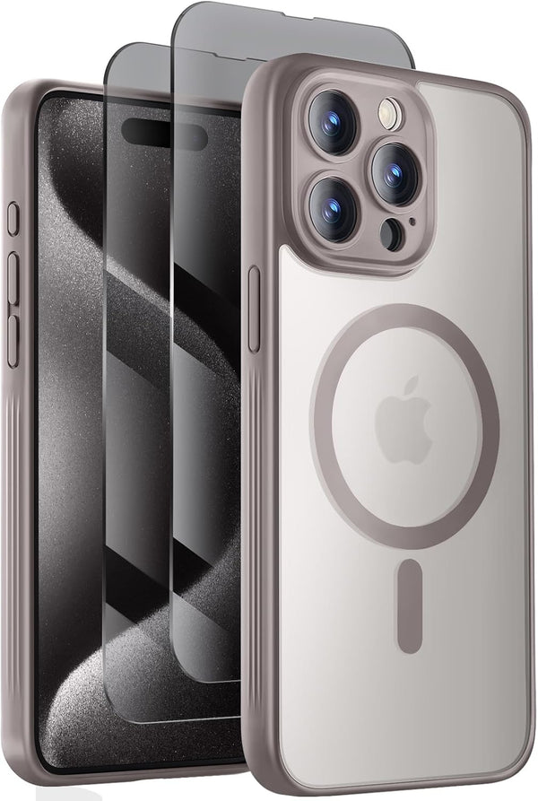 Shop the upgraded MagSafe iPhone 15 Pro case, 6.1'', with 15FT military drop protection & privacy screen protectors x2.