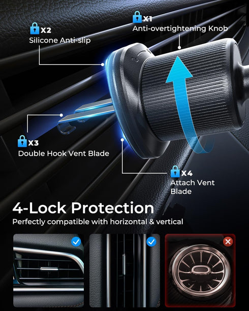 MRGLAS 2026 Upgraded Phone Holders for Your Car with New Metal Hook Clip, Handy Air Vent Cell Phone Car Mount [One Hand
