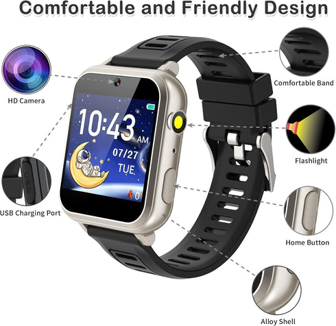 Phyulls Smart Watch for Kids, 24 Puzzle Games, Camera, Music, Alarm, Pedometer, Birthday Gift for 3-12 Year Olds