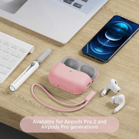 Compatible with Airpods Pro 2 Case, Soft Silicone Skin Cover Protective Cases with Cleaner kit and Lanyard Compatible for AirPod Pro 2nd Generation, Front LED Visible-Light Pink
