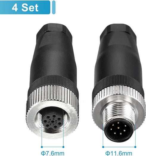 MECCANIXITY 8 Pin M12 Male & Female Aviation Wire Connector, 4 Set Waterproof IP67 Circular Connector