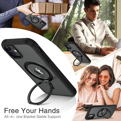 BENTOBEN Magnetic Case for iPhone 11, Black, Compatible with MagSafe, Rotatable Ring Holder Kickstand Design