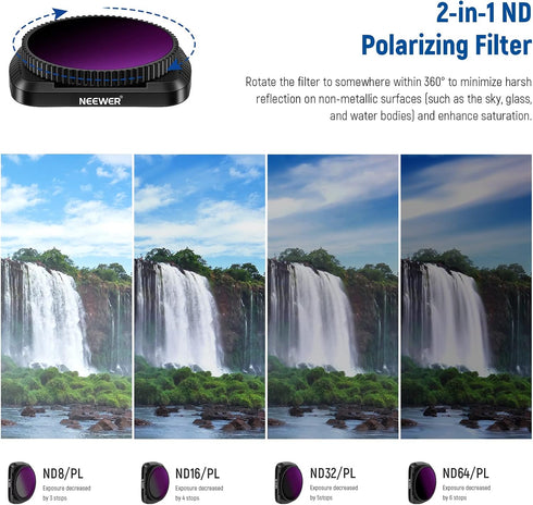 NEEWER Magnetic ND/PL Filter Kit for DJI Osmo Pocket 2 / 1, 4-Pack ND8/PL, ND16/PL, ND32/PL, ND64/PL Filter
