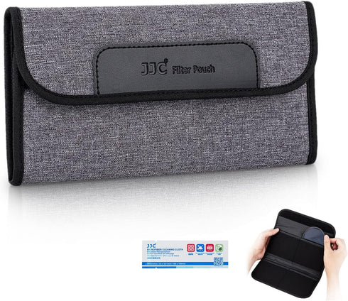 JJC 4 Pockets Lens Filter Case for Filters Up to 82mm, Foldout Filter Pouch with Microfiber Cleaning Cloth