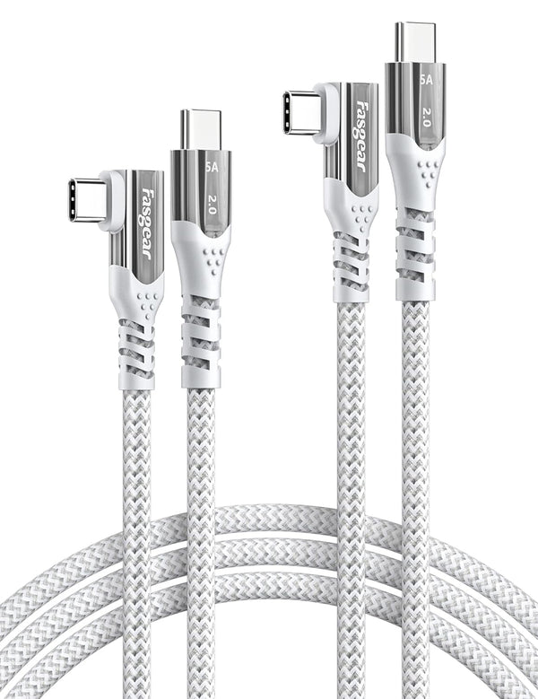 Fasgear USB C to USB-C Cable 2 Pack 3ft+6ft 100W 5A PD Fast Charging Type C Charger Cords for MacBook Pro/Samsung