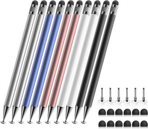 10 Pcs 2-in-1 Stylus Pen for Touch Screen, High Precision and Sensitivity, Compatible with iPhone/iPad/Android Tablets