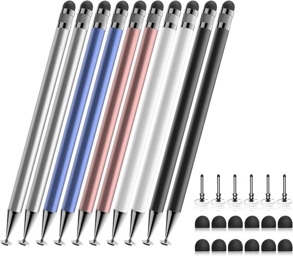 10 Pcs 2-in-1 Stylus Pen for Touch Screen, High Precision and Sensitivity, Compatible with iPhone/iPad/Android Tablets