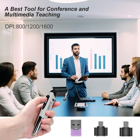 lychee Pocket Pen Mouse, Rechargeable Optical Ergonomic Mouse with Bluetooth and Stylus Function, Grey