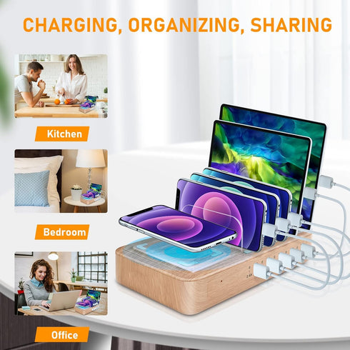Fastest Charging Station for Multiple Devices, 5 USB Ports Chargers for Apple/AirPods/iPad/Samsung/Android/Tablet,