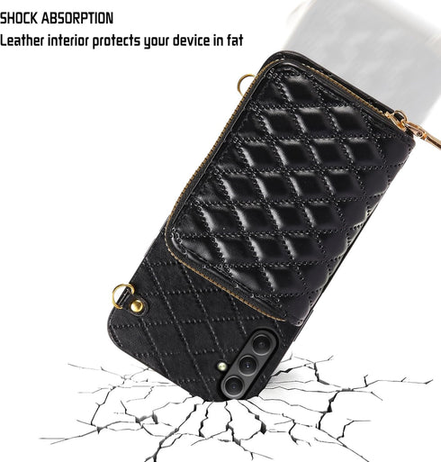 Furiet Samsung Galaxy S24 Plus S24+ 5G Zipper Wallet Case, Crossbody Strap, 8 Card Slots, Black