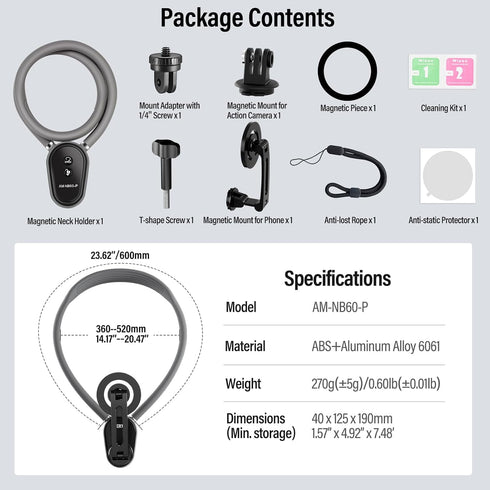 Sirui Magnetic Neck Mount for Phones, Neck Holder POV Hand Free Necklace Mounting Accessories for iPhone & Android