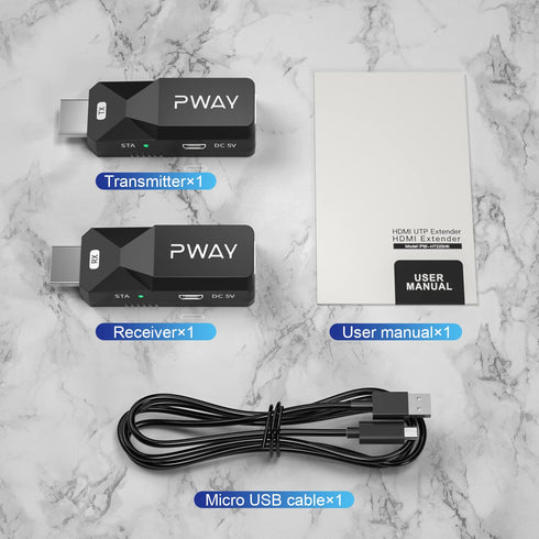 PWAY HDMI Extender 165ft, Audio Video 1080P Over Cat5 Cat6 Ethernet Cable for Long Distance Signal Transmission