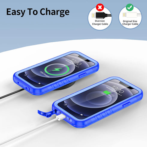 SPORTLINK Compatible with iPhone 12 Pro Max Waterproof Case - Blue Full Body Shockproof Dustproof with Built-in Screen