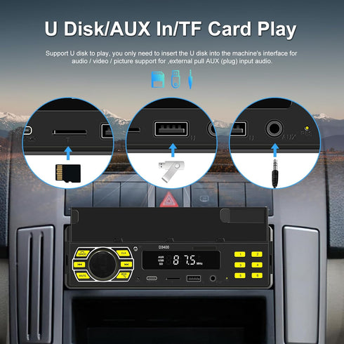 ePathChina MP3/SD/TF/AUX/USB/Remote/Type-C Car Audio Stereo, Single Din, Bluetooth, No CD DVD Player, FM Radio
