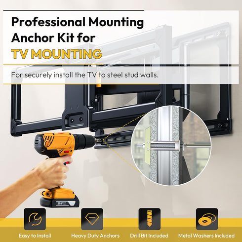 Steel Stud TV Mounting Kit, Metal Stud TV Mount for Tilt & Low Profile, Includes Wall Anchors & Hardware