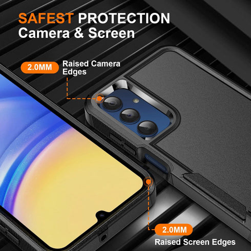 Ezanmull Samsung Galaxy A15 5G Case: Black, Shockproof, 15 FT Military Grade Drop Protection + Glass & Camera Lens