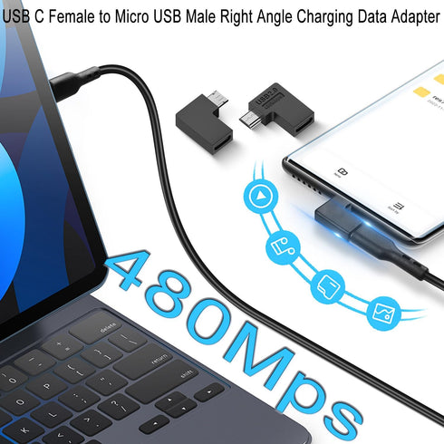 QIANRENON USB C to Micro USB 90° Angle Charging Data Connector, Right Angle Adapter for Phone and Camera