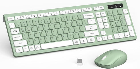 RECCAZR Wireless Keyboard and Mouse Combo, Full-Sized Wireless Keyboard and Adjustable DPI Mouse,