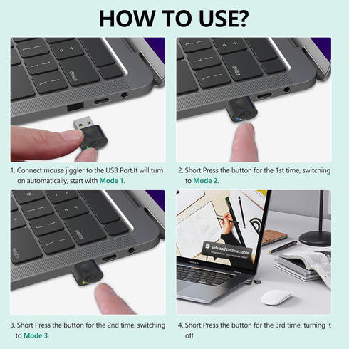 HOTLIFE Undetectable Mouse Jiggler, USB Mouse Mover Device Keeps PC Awake, Driver-Free Auto Shaker with 3 Mode Switch
