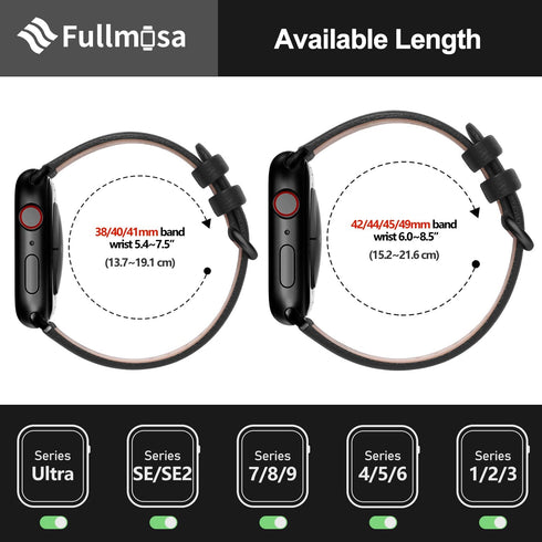 Fullmosa Leather Bands Compatible with Apple Watch Band, 41mm, 40mm, 38mm, 42mm, 44mm, 45mm, 46mm, 49mm, Black/Silver