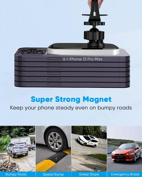Powerlot 15W Magnetic Car Charger Mount with Strong Suction & 360° Rotation for iPhone 15 Pro Max/15/14/13/12 Magsafe
