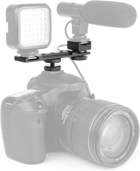 ChromLives Hot Shoe Extension Bar Mount, Cold Shoe Flash Bracket, Dual Straight Mount for Nikon Canon Sony DSLR