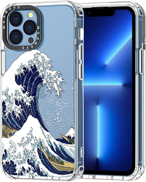 MOSNOVO Case for iPhone 13 Pro Max, Military-Grade Drop Protection, Clear TPU Bumper Phone Cover, Great Wave