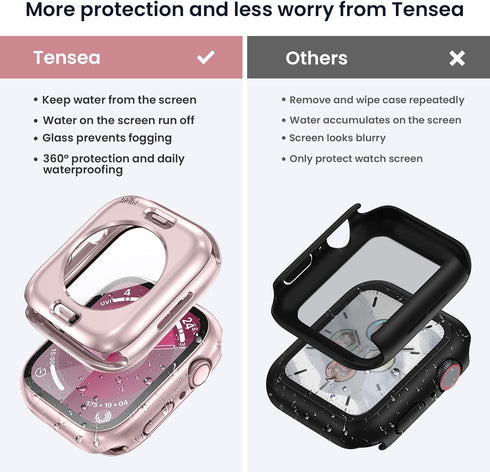 Tensea (2 in 1) for Waterproof Apple Watch Screen Protector Case Series 9 8 7 41mm Accessories, iWatch Protective PC Face Cover Built-in Tempered Glass Film, Front & Back Bumper for Women Men, 41 mm