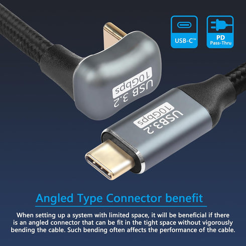 SinLoon USB C to C Cable 100W, U Shaped Back Angled USB-C 3.2 Type C Male to Female Data Extension (3.3ft)